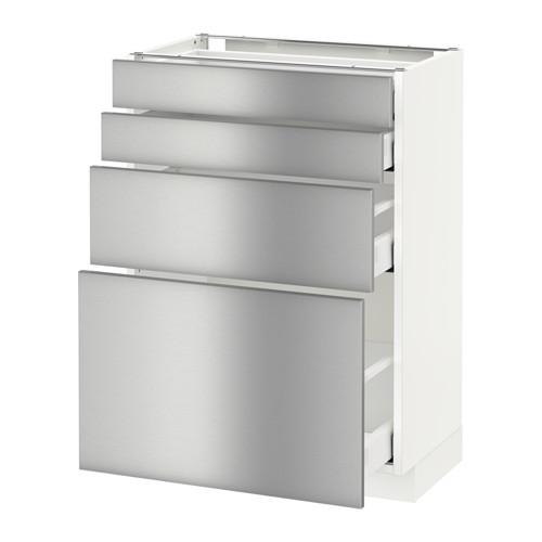 МЕТОД / МАКСИМЕРА Напольн шкаф 4 фронт панели/4 ящика - белый, Гревста нержавеющ сталь, 60x37 см МЕТОД / МАКСИМЕРА Напольн шкаф 4 фронт панели/4 ящика - белый, Гревста нержавеющ сталь, 60x37 см