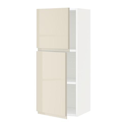 МЕТОД Навесной шкаф с полками/2дверцы - белый, Воксторп глянцевый светло-бежевый, 40x100 см