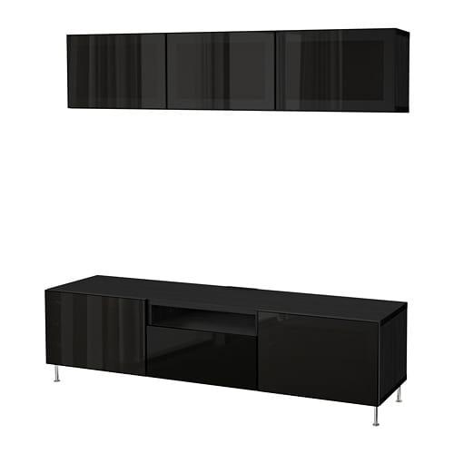 БЕСТО Шкаф для ТВ, комбин/стеклян дверцы - черно-коричневый глянцевый/черный дымчатое стекло, направляющие ящика,нажимные БЕСТО Шкаф для ТВ, комбин/стеклян дверцы - черно-коричневый глянцевый/черный дымчатое стекло, направляющие ящика,нажимные