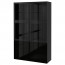 БЕСТО Комбинация д/хранения+стекл дверц - черно-коричневый/Сельсвикен глянцевый/черный прозрачное стекло, направляющие ящика,нажимные