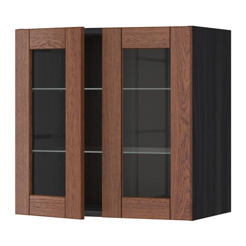 МЕТОД Навесной шкаф с полками/2 стекл дв - под дерево черный, Филипстад коричневый, 60x60 см