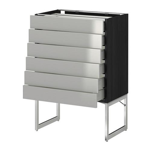 МЕТОД / МАКСИМЕРА Напольн шкаф 6фронт пнл/6 низ ящ - под дерево черный, Гревста нержавеющ сталь, 60x37x60 см