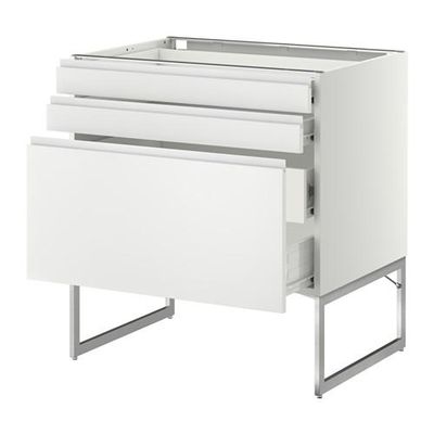 МЕТОД / ФОРВАРА Напольн шкаф 3фронт пнл/2низ/2ср ящ - 80x60x60 см, Нодста белый/алюминий, белый