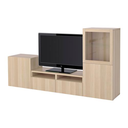 БЕСТО Шкаф для ТВ, комбин/стеклян дверцы - Лаппвикен/Синдвик под беленый дуб, прозрачное стелко, направляющие ящика,нажимные БЕСТО Шкаф для ТВ, комбин/стеклян дверцы - Лаппвикен/Синдвик под беленый дуб, прозрачное стелко, направляющие ящика,нажимные