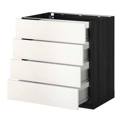 МЕТОД / ФОРВАРА Напольн шкаф 4 фронт панели/4 ящика - 80x60 см, Веддинге белый, под дерево черный