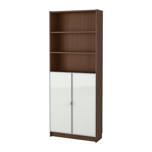 БИЛЛИ / МОРЛИДЕН Шкаф книжный со стеклянными дверьми - коричневый ясеневый шпон/стекло