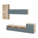 БЕСТО Шкаф для ТВ, комбин/стеклян дверцы - под беленый дуб/Вальвикен серо-бирюзовый, прозрачное стекло, направляющие ящика, плавно закр БЕСТО Шкаф для ТВ, комбин/стеклян дверцы - под беленый дуб/Вальвикен серо-бирюзовый, прозрачное стекло, направляющие ящика, плавно закр