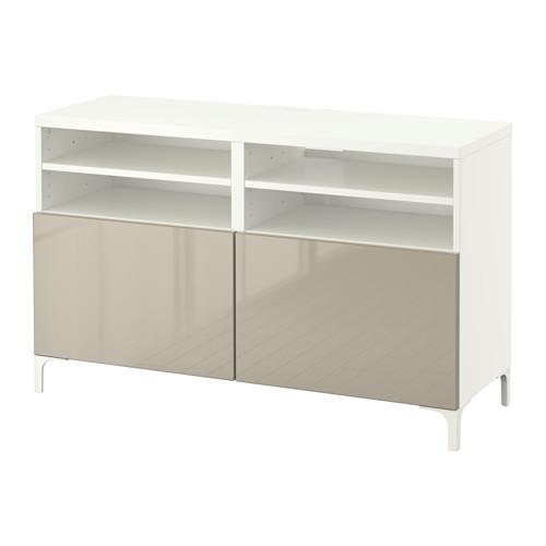 БЕСТО Тумба под ТВ, с дверцами - белый/Сельсвикен глянцевый/бежевый