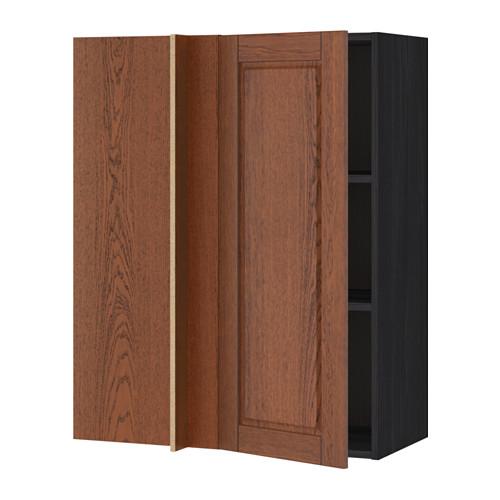 МЕТОД Угловой навесной шкаф с полками - под дерево черный, Филипстад коричневый, 88x37x100 см