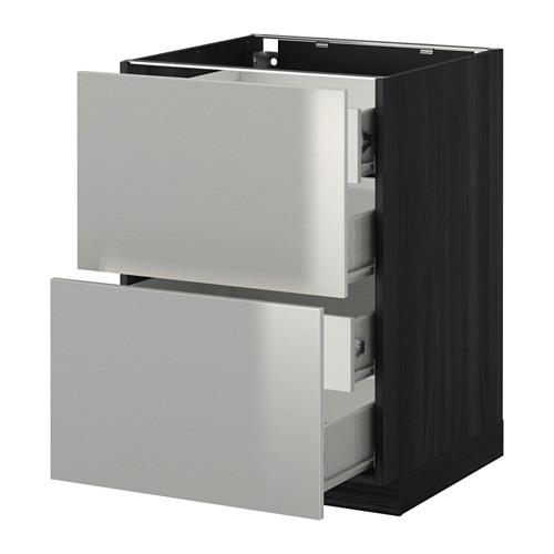 МЕТОД / ФОРВАРА Напольн шкаф 2 фронт пнл/4 средн ящ - под дерево черный, Гревста нержавеющ сталь, 60x60 см МЕТОД / ФОРВАРА Напольн шкаф 2 фронт пнл/4 средн ящ - под дерево черный, Гревста нержавеющ сталь, 60x60 см