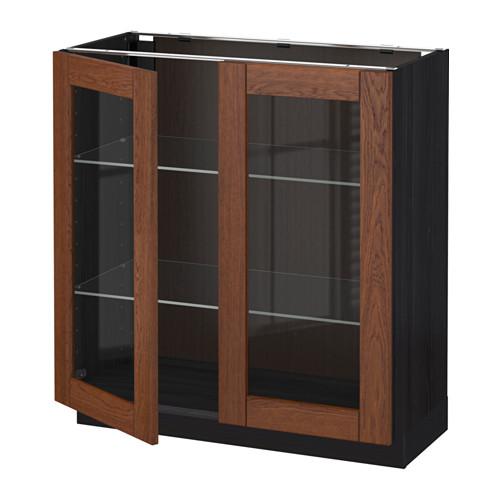 МЕТОД Напольный шкаф с 2 стекл дверцами - под дерево черный, 80x37x80 см МЕТОД Напольный шкаф с 2 стекл дверцами - под дерево черный, 80x37x80 см