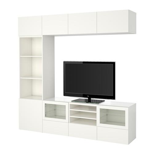 БЕСТО Шкаф для ТВ, комбин/стеклян дверцы - Лаппвикен/Синдвик белый прозрачное стекло, направляющие ящика,нажимные