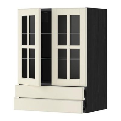МЕТОД / ФОРВАРА Навесной шкаф/2 стек дв/2 ящика - 60x80 см, Будбин белый с оттенком, под дерево черный