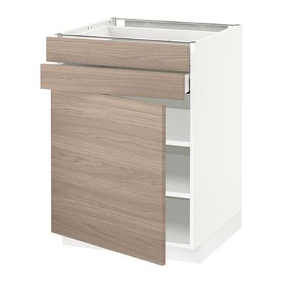 МЕТОД / МАКСИМЕРА Напольный шкаф с дверцей/2 ящиками - 60x60 см, Брокхульт под грецкий орех светло-серый, белый МЕТОД / МАКСИМЕРА Напольный шкаф с дверцей/2 ящиками - 60x60 см, Брокхульт под грецкий орех светло-серый, белый