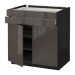 МЕТОД / ФОРВАРА Напольный шкаф/2дверцы/2ящика - Рингульт глянцевый серый, под дерево черный МЕТОД / ФОРВАРА Напольный шкаф/2дверцы/2ящика - Рингульт глянцевый серый, под дерево черный