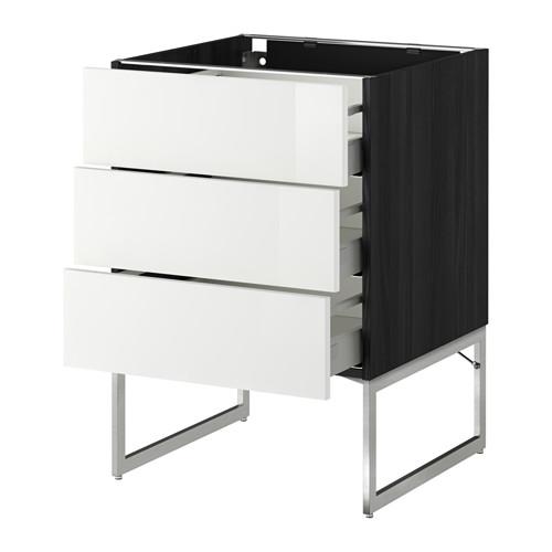 МЕТОД / МАКСИМЕРА Нплн шк 3 фрнт/3 средн ящика - под дерево черный, Рингульт глянцевый белый, 60x60x60 см