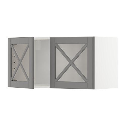 МЕТОД Навесной шкаф с 2 стеклянн дверями - белый, Будбин серый