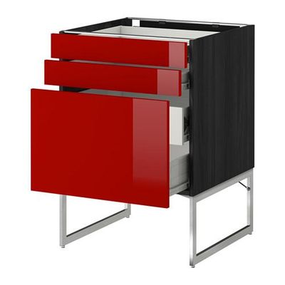 МЕТОД / ФОРВАРА Напольн шкаф 3фронт пнл/2низ/2ср ящ - 60x60x60 см, Рингульт глянцевый красный, под дерево черный МЕТОД / ФОРВАРА Напольн шкаф 3фронт пнл/2низ/2ср ящ - 60x60x60 см, Рингульт глянцевый красный, под дерево черный