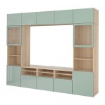 БЕСТО Шкаф для ТВ, комбин/стеклян дверцы - под беленый дуб Сельсвикен/глянцевый/серо-зеленый светлый прозрачное стекло, направляющие ящика, плавно закр БЕСТО Шкаф для ТВ, комбин/стеклян дверцы - под беленый дуб Сельсвикен/глянцевый/серо-зеленый светлый прозрачное стекло, направляющие ящика, плавно закр