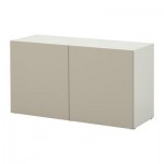 БЕСТО Стеллаж с дверьми - белый/Вара бежевый