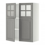 МЕТОД Навесной шкаф/полки/2дв/2стек дв - белый, Будбин серый