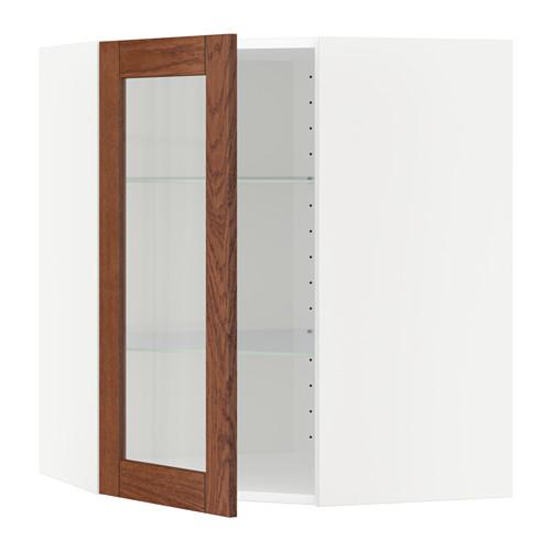 МЕТОД Углов навесн шк с полками/сткл дв - белый, Филипстад коричневый, 68x80 см