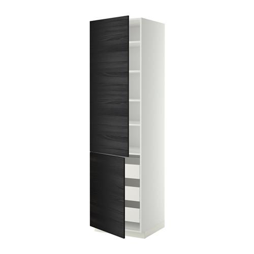 МЕТОД / ФОРВАРА Высокий шкаф+полки/3 ящика/2 дверцы - 60x60x220 см, Тингсрид под дерево черный, белый МЕТОД / ФОРВАРА Высокий шкаф+полки/3 ящика/2 дверцы - 60x60x220 см, Тингсрид под дерево черный, белый