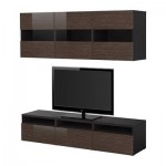 БЕСТО Шкаф для ТВ, комбинация - черно-коричневый рисунок бамбука/глянцевый/коричневый БЕСТО Шкаф для ТВ, комбинация - черно-коричневый рисунок бамбука/глянцевый/коричневый