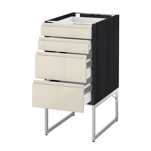 МЕТОД / МАКСИМЕРА Нплн шк 4 фронт/2 низк/2средн ящ - под дерево черный, Воксторп глянцевый светло-бежевый, 40x60x60 см