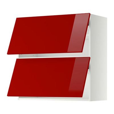 МЕТОД Навесной шкаф/2 дверцы, горизонтал - 80x80 см, Рингульт глянцевый красный, белый