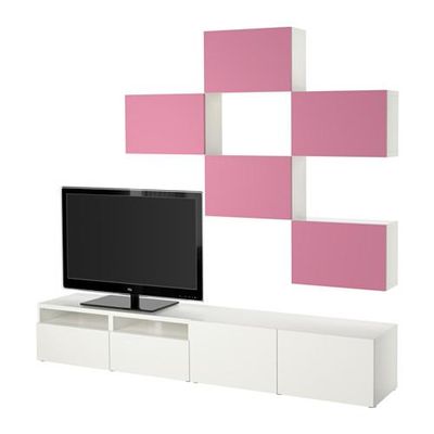 БЕСТО Шкаф для ТВ, комбинация - Лаппвикен розовый/белый, направляющие ящика,нажимные