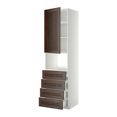 МЕТОД / ФОРВАРА Высок шкаф д/духовки/дверца/4ящика - 60x60x220 см, Эдсерум под дерево коричневый, белый