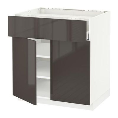 МЕТОД / МАКСИМЕРА Нплн шк д/врч пнл/ящ/плк/2дв - 80x60 см, Рингульт глянцевый серый, белый