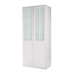 ПАКС Гардероб 2-дверный - Пакс Биркеланд матовое стекло/белый, белый, 100x60x201 см, плавно закрывающиеся петли