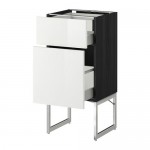 МЕТОД / МАКСИМЕРА Напольн шкаф 2фронт пнл/2низ/1вс ящ - под дерево черный, Рингульт глянцевый белый, 40x37x60 см