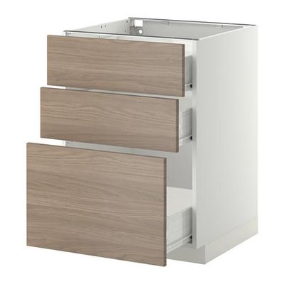 МЕТОД / ФОРВАРА Напольный шкаф с 3 ящиками - 60x60 см, Брокхульт под грецкий орех светло-серый, белый МЕТОД / ФОРВАРА Напольный шкаф с 3 ящиками - 60x60 см, Брокхульт под грецкий орех светло-серый, белый