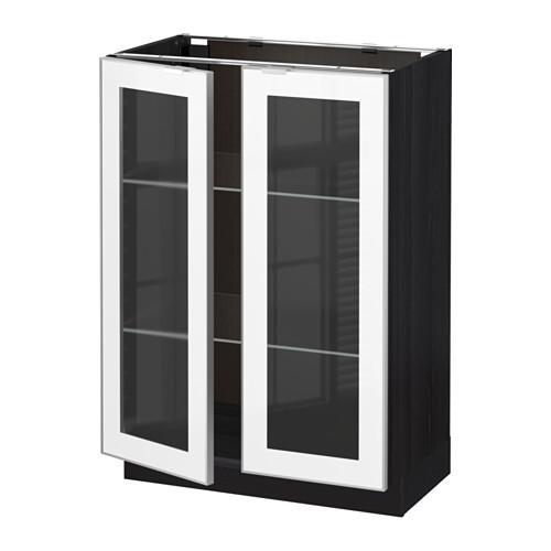 МЕТОД Напольный шкаф с 2 стекл дверцами - под дерево черный, 60x37x80 см