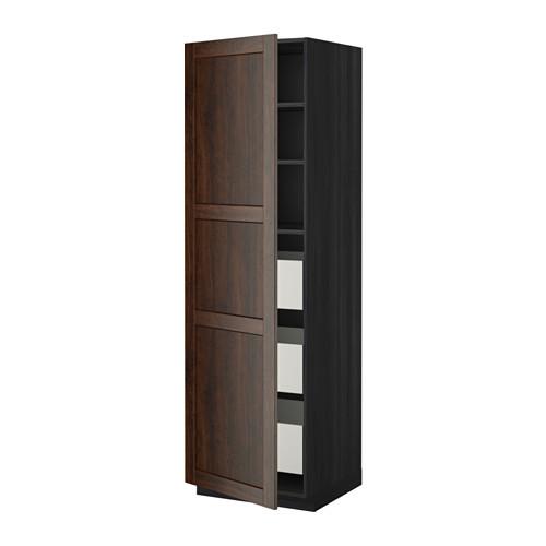 МЕТОД / МАКСИМЕРА Высокий шкаф с ящиками - под дерево черный, Эдсерум под дерево коричневый, 60x60x200 см
