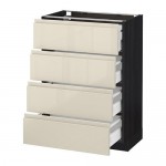 МЕТОД / МАКСИМЕРА Напольн шкаф 4 фронт панели/4 ящика - под дерево черный, Воксторп глянцевый светло-бежевый, 60x37 см МЕТОД / МАКСИМЕРА Напольн шкаф 4 фронт панели/4 ящика - под дерево черный, Воксторп глянцевый светло-бежевый, 60x37 см