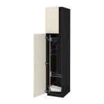 МЕТОД Выс шк с отд д/акс д/убрк - под дерево черный, Воксторп глянцевый светло-бежевый, 40x60x200 см