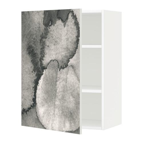 МЕТОД Шкаф навесной с полкой - белый, Кальвиа с печатным рисунком, 60x80 см