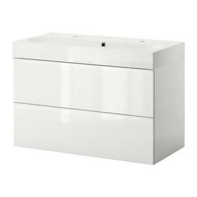 ГОДМОРГОН/БРОВИКЕН Шкаф для раковины с 2 ящ - глянцевый белый