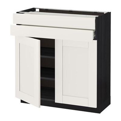 МЕТОД / ФОРВАРА Напольный шкаф/2дверцы/2ящика - Сэведаль белый, под дерево черный МЕТОД / ФОРВАРА Напольный шкаф/2дверцы/2ящика - Сэведаль белый, под дерево черный