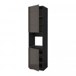 МЕТОД Высок шкаф д/духовки/2дверцы/полки - под дерево черный, Рингульт глянцевый серый, 60x60x240 см