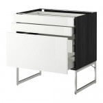 МЕТОД / МАКСИМЕРА Напольн шкаф 3фронт пнл/2низ/2ср ящ - под дерево черный, Рингульт глянцевый белый, 80x60x60 см