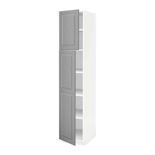 МЕТОД Высокий шкаф с полками/2 дверцы - белый, Будбин серый, 40x60x200 см