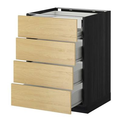 МЕТОД / ФОРВАРА Нплн шк 4фрнт/2нзк/3срд ящ - 60x60 см, Тингсрид под березу, под дерево черный