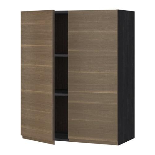МЕТОД Навесной шкаф с полками/2дверцы - под дерево черный, Воксторп под грецкий орех, 80x100 см МЕТОД Навесной шкаф с полками/2дверцы - под дерево черный, Воксторп под грецкий орех, 80x100 см