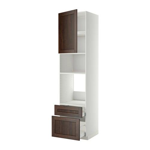 МЕТОД / МАКСИМЕРА Высок шкаф д/духовки/СВЧ/дверца/2ящ - белый, Эдсерум под дерево коричневый, 60x60x240 см