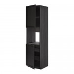 МЕТОД Высок шкаф д/духовки/2дверцы/полки - под дерево черный, Лерх черная морилка, 60x60x220 см